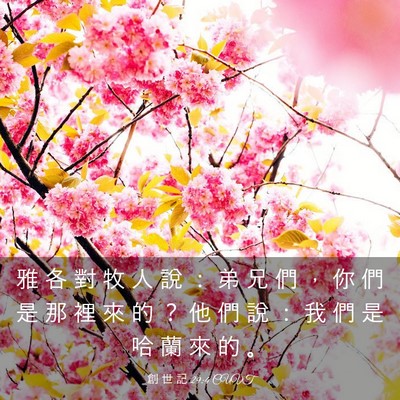 Picture 03 - 創 世 記 29:4 CUVT - 雅 各 對 牧 人 說 ： 弟 兄 們 ， 你 - Bible Verse Picture