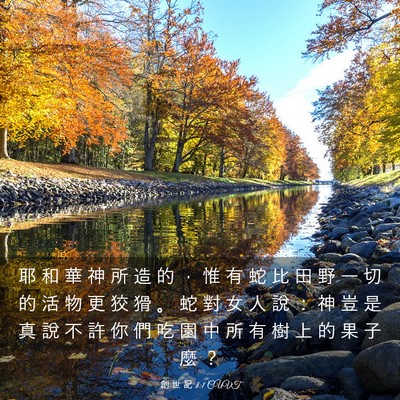 Picture 03 - 創 世 記 3:1 CUVT - 耶 和 華 神 所 造 的 ， 惟 有 蛇 比 - Bible Verse Picture