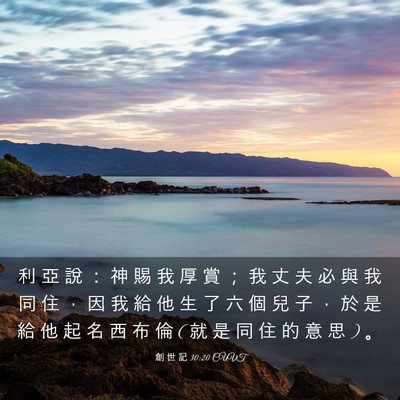 Picture 03 - 創 世 記 30:20 CUVT - 利 亞 說 ： 神 賜 我 厚 賞 ； 我 丈 - Bible Verse Picture