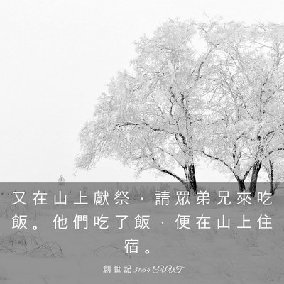 Picture 03 - 創 世 記 31:54 CUVT - 又 在 山 上 獻 祭 ， 請 眾 弟 兄 來 - Bible Verse Picture