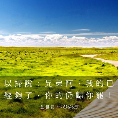 Picture 03 - 創 世 記 33:9 CUVT - 以 掃 說 ： 兄 弟 阿 ， 我 的 已 經 - Bible Verse Picture