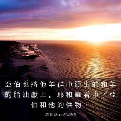 Picture 03 - 創 世 記 4:4 CUVT - 亞 伯 也 將 他 羊 群 中 頭 生 的 和 - Bible Verse Picture