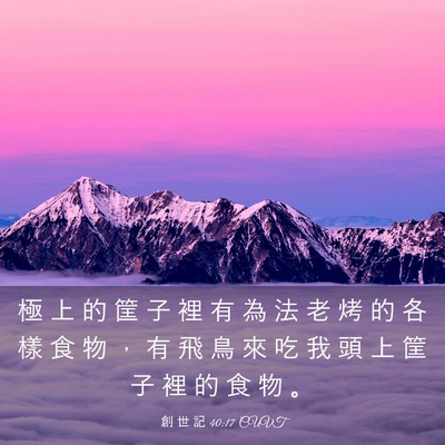 Picture 03 - 創 世 記 40:17 CUVT - 極 上 的 筐 子 裡 有 為 法 老 烤 的 - Bible Verse Picture