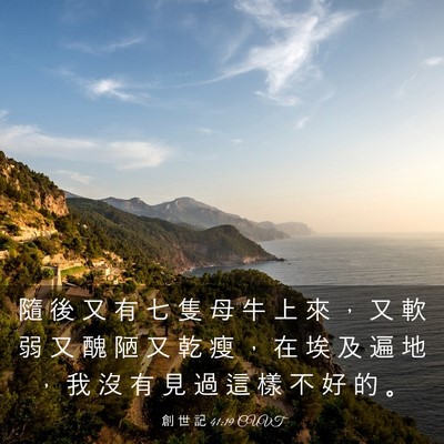 Picture 03 - 創 世 記 41:19 CUVT - 隨 後 又 有 七 隻 母 牛 上 來 ， 又 - Bible Verse Picture