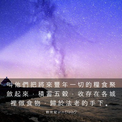 Picture 03 - 創 世 記 41:35 CUVT - 叫 他 們 把 將 來 豐 年 一 切 的 糧 - Bible Verse Picture