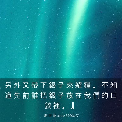 Picture 03 - 創 世 記 43:22 CUVT - 另 外 又 帶 下 銀 子 來 糴 糧 。 不 - Bible Verse Picture