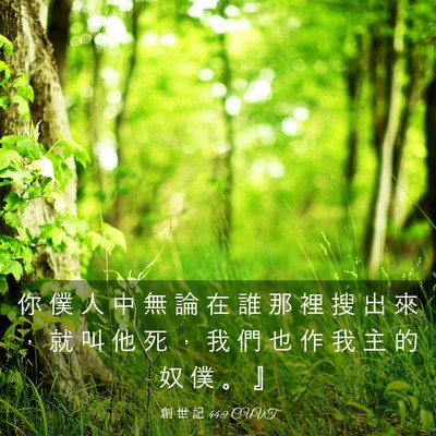 Picture 03 - 創 世 記 44:9 CUVT - 你 僕 人 中 無 論 在 誰 那 裡 搜 出 - Bible Verse Picture