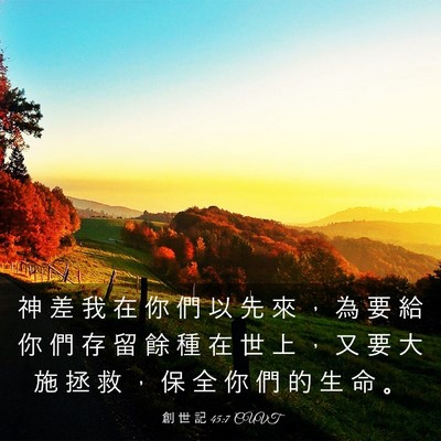 Picture 03 - 創 世 記 45:7 CUVT - 神 差 我 在 你 們 以 先 來 ， 為 要 - Bible Verse Picture