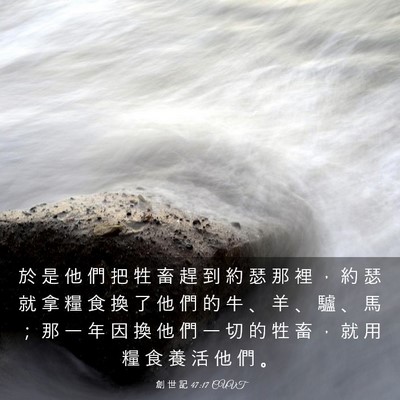 Picture 03 - 創 世 記 47:17 CUVT - 於 是 他 們 把 牲 畜 趕 到 約 瑟 那 - Bible Verse Picture