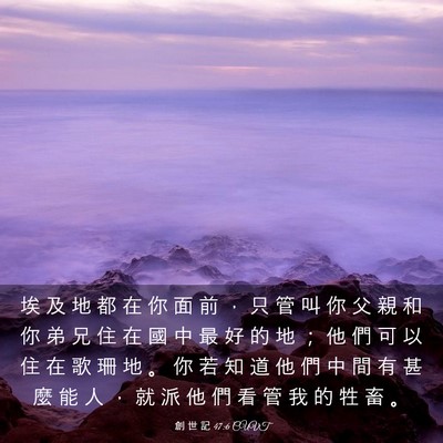 Picture 03 - 創 世 記 47:6 CUVT - 埃 及 地 都 在 你 面 前 ， 只 管 叫 - Bible Verse Picture