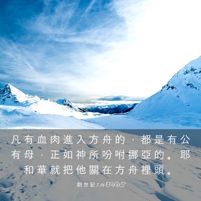 Picture 03 - 創 世 記 7:16 CUVT - 凡 有 血 肉 進 入 方 舟 的 ， 都 是 - Bible Verse Picture