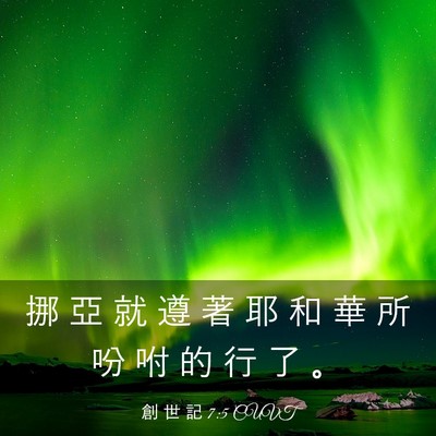 Picture 03 - 創 世 記 7:5 CUVT - 挪 亞 就 遵 著 耶 和 華 所 吩 咐 的 - Bible Verse Picture