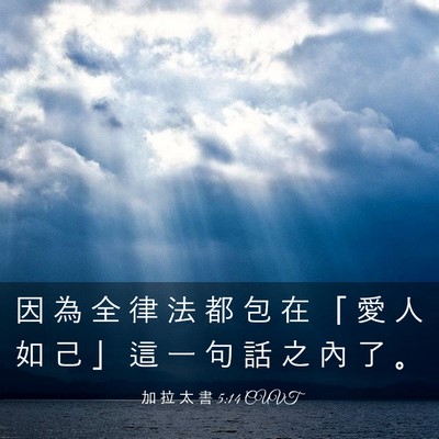Picture 03 - 加 拉 太 書 5:14 CUVT - 因 為 全 律 法 都 包 在 「 愛 人 如 - Bible Verse Picture