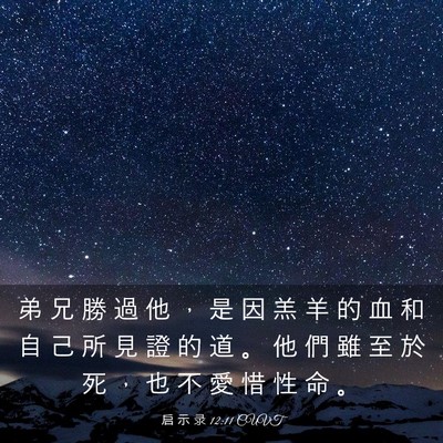 Picture 03 - 启 示 录 12:11 CUVT - 弟 兄 勝 過 他 ， 是 因 羔 羊 的 血 - Bible Verse Picture