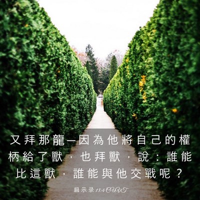 Picture 03 - 启 示 录 13:4 CUVT - 又 拜 那 龍 ─ 因 為 他 將 自 己 的 - Bible Verse Picture