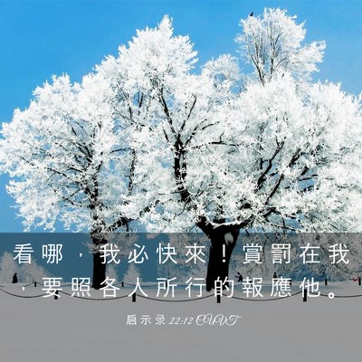 Picture 03 - 启 示 录 22:12 CUVT - 看 哪 ， 我 必 快 來 ！ 賞 罰 在 我 - Bible Verse Picture