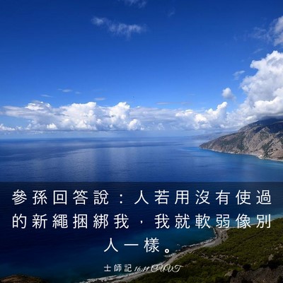 Picture 03 - 士 師 記 16:11 CUVT - 參 孫 回 答 說 ： 人 若 用 沒 有 使 - Bible Verse Picture