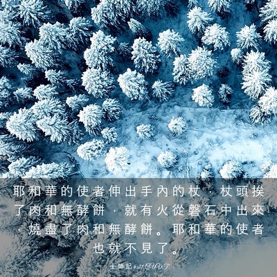 Picture 03 - 士 師 記 6:21 CUVT - 耶 和 華 的 使 者 伸 出 手 內 的 杖 - Bible Verse Picture