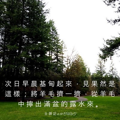 Picture 03 - 士 師 記 6:38 CUVT - 次 日 早 晨 基 甸 起 來 ， 見 果 然 - Bible Verse Picture