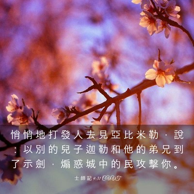 Picture 03 - 士 師 記 9:31 CUVT - 悄 悄 地 打 發 人 去 見 亞 比 米 勒 - Bible Verse Picture