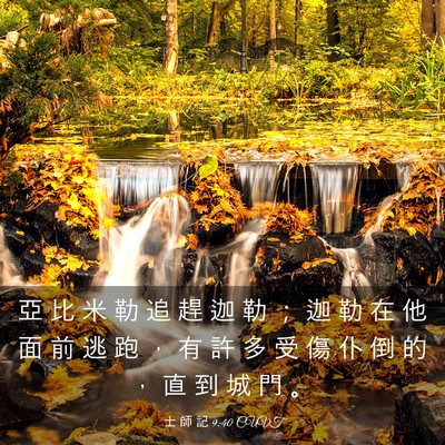 Picture 03 - 士 師 記 9:40 CUVT - 亞 比 米 勒 追 趕 迦 勒 ； 迦 勒 在 - Bible Verse Picture