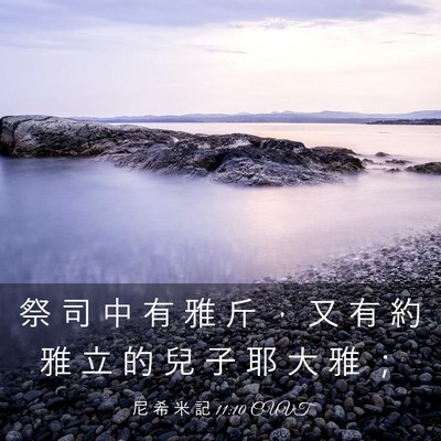 Picture 03 - 尼 希 米 記 11:10 CUVT - 祭 司 中 有 雅 斤 ， 又 有 約 雅 立 - Bible Verse Picture