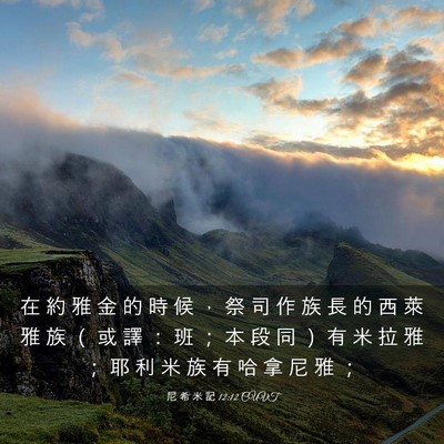 Picture 03 - 尼 希 米 記 12:12 CUVT - 在 約 雅 金 的 時 候 ， 祭 司 作 族 - Bible Verse Picture