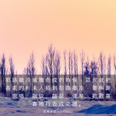 Picture 03 - 尼 希 米 記 12:27 CUVT - 耶 路 撒 冷 城 牆 告 成 的 時 候 ， - Bible Verse Picture