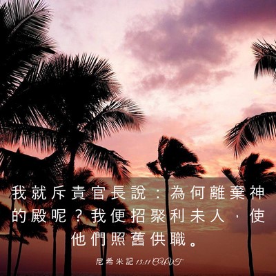 Picture 03 - 尼 希 米 記 13:11 CUVT - 我 就 斥 責 官 長 說 ： 為 何 離 棄 - Bible Verse Picture