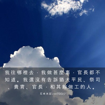 Picture 03 - 尼 希 米 記 2:16 CUVT - 我 往 哪 裡 去 ， 我 做 甚 麼 事 ， - Bible Verse Picture