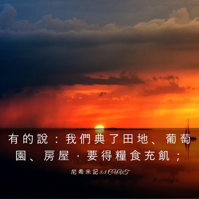 Picture 03 - 尼 希 米 記 5:3 CUVT - 有 的 說 ： 我 們 典 了 田 地 、 葡 - Bible Verse Picture