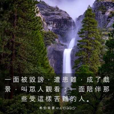 Picture 03 - 希 伯 來 書 10:33 CUVT - 一 面 被 毀 謗 ， 遭 患 難 ， 成 了 - Bible Verse Picture
