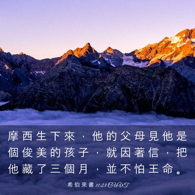 Picture 03 - 希 伯 來 書 11:23 CUVT - 摩 西 生 下 來 ， 他 的 父 母 見 他 - Bible Verse Picture