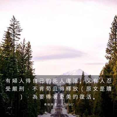 Picture 03 - 希 伯 來 書 11:35 CUVT - 有 婦 人 得 自 己 的 死 人 復 活 。 - Bible Verse Picture