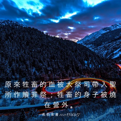 Picture 03 - 希 伯 來 書 13:11 CUVT - 原 來 牲 畜 的 血 被 大 祭 司 帶 入 - Bible Verse Picture