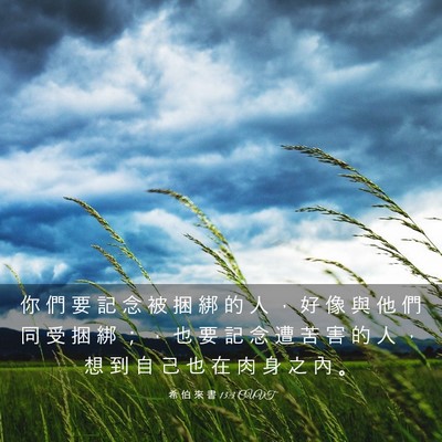 Picture 03 - 希 伯 來 書 13:3 CUVT - 你 們 要 記 念 被 捆 綁 的 人 ， 好 - Bible Verse Picture