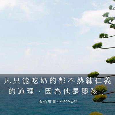 Picture 03 - 希 伯 來 書 5:13 CUVT - 凡 只 能 吃 奶 的 都 不 熟 練 仁 義 - Bible Verse Picture