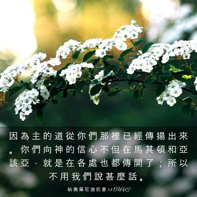 Picture 03 - 帖 撒 羅 尼 迦 前 書 1:8 CUVT - 因 為 主 的 道 從 你 們 那 裡 已 經 - Bible Verse Picture