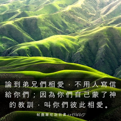 Picture 03 - 帖 撒 羅 尼 迦 前 書 4:9 CUVT - 論 到 弟 兄 們 相 愛 ， 不 用 人 寫 - Bible Verse Picture