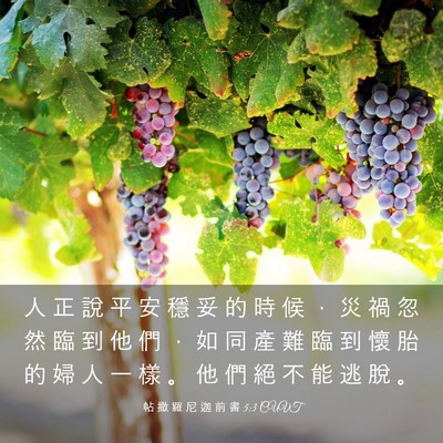 Picture 03 - 帖 撒 羅 尼 迦 前 書 5:3 CUVT - 人 正 說 平 安 穩 妥 的 時 候 ， 災 - Bible Verse Picture