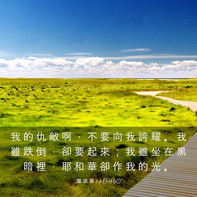 Picture 03 - 彌 迦 書 7:8 CUVT - 我 的 仇 敵 啊 ， 不 要 向 我 誇 耀 - Bible Verse Picture