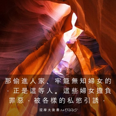 Picture 03 - 提 摩 太 後 書 3:6 CUVT - 那 偷 進 人 家 、 牢 籠 無 知 婦 女 - Bible Verse Picture