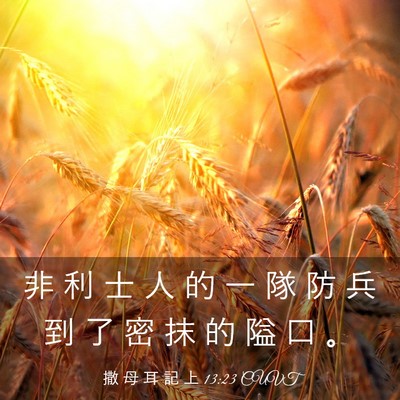 Picture 03 - 撒 母 耳 記 上 13:23 CUVT - 非 利 士 人 的 一 隊 防 兵 到 了 密 - Bible Verse Picture