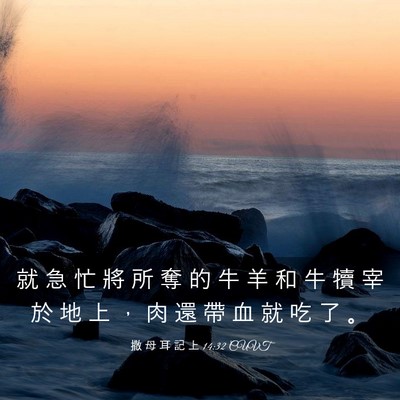 Picture 03 - 撒 母 耳 記 上 14:32 CUVT - 就 急 忙 將 所 奪 的 牛 羊 和 牛 犢 - Bible Verse Picture