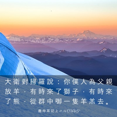 Picture 03 - 撒 母 耳 記 上 17:34 CUVT - 大 衛 對 掃 羅 說 ： 你 僕 人 為 父 - Bible Verse Picture