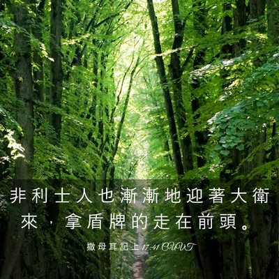 Picture 03 - 撒 母 耳 記 上 17:41 CUVT - 非 利 士 人 也 漸 漸 地 迎 著 大 衛 - Bible Verse Picture