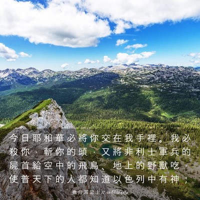 Picture 03 - 撒 母 耳 記 上 17:46 CUVT - 今 日 耶 和 華 必 將 你 交 在 我 手 - Bible Verse Picture