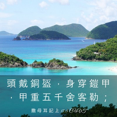 Picture 03 - 撒 母 耳 記 上 17:5 CUVT - 頭 戴 銅 盔 ， 身 穿 鎧 甲 ， 甲 重 - Bible Verse Picture