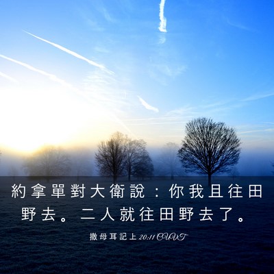 Picture 03 - 撒 母 耳 記 上 20:11 CUVT - 約 拿 單 對 大 衛 說 ： 你 我 且 往 - Bible Verse Picture