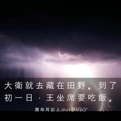 Picture 03 - 撒 母 耳 記 上 20:24 CUVT - 大 衛 就 去 藏 在 田 野 。 到 了 初 - Bible Verse Picture